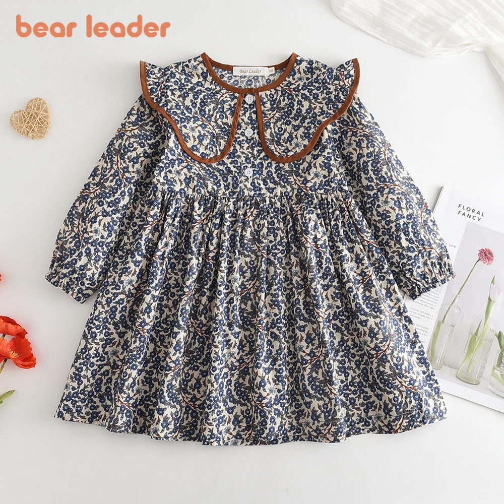 Blossom Belle – Long Sleeve Floral Princess Dress with Doll Collar for Girls