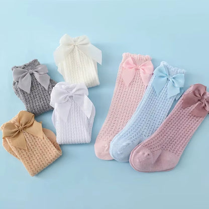Princess Touch: Bow-Embellished Cotton Knee Socks for Baby Girls