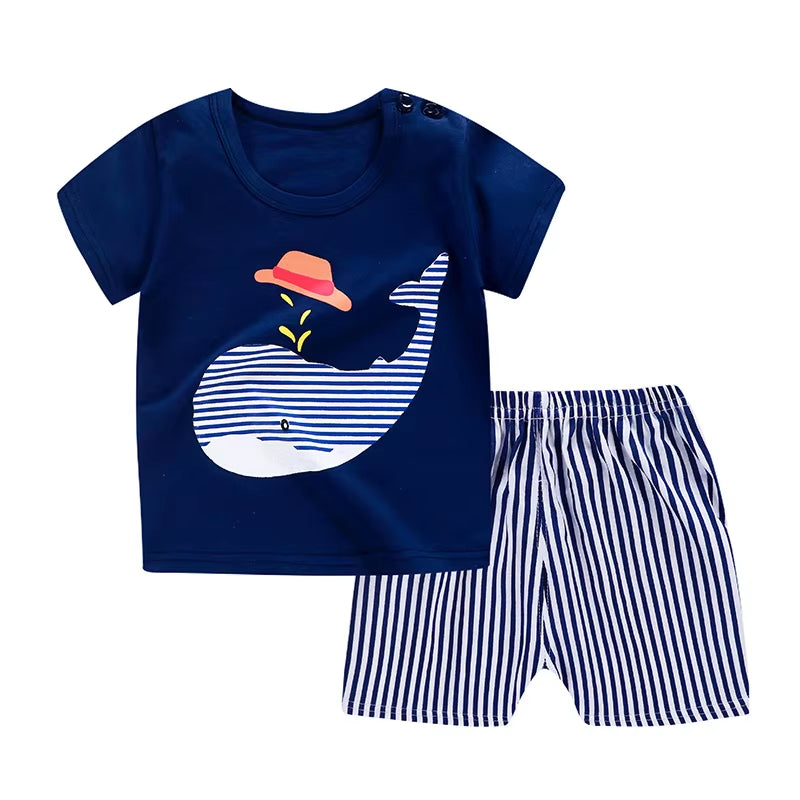 Winnie Pooh Cute Children Tracksuit Summer Clothing Cartoon Fashion Baby Boys Short Sleeved Suit T-Shirt + Shorts 2Piece Set